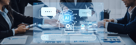 Advanced AI cognitive computing concept with human brain and AI gear integration, featuring smart AI...