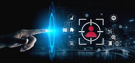 A futuristic scene depicting a human finger interacting with a digital interface representing user...