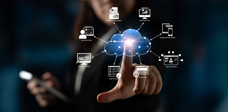 Cloud computing, cloud strategy, and cloud technology transforming digital infrastructure with...