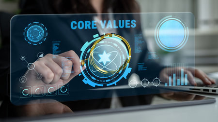 A concept of corporate core values and business ethics. These principles guide the company culture,...