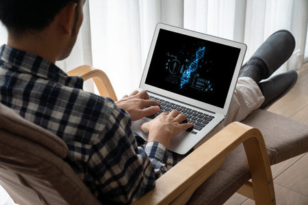 Medical science technology and futuristic healthcare virtual computer software analyze human health...