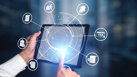 Concept of tax and financial management ensures compliance. This system streamlines tax processes,...
