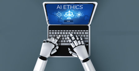 AI ethics responsibility standard law and rules on computer screen provide report of AI ethic...