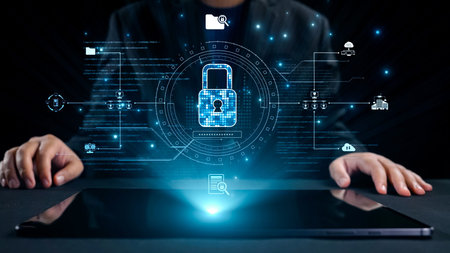 This image depicts a secure digital environment featuring a lock symbol, highlighting the importance...
