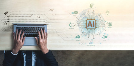 Concept of an enterprise Artificial Intelligence solution. A central processor powers machine...
