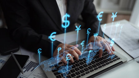 Currency exchange and fintech innovation in global money transfer, digital currency conversion, secure currency exchange platforms, and next-generation money exchange technologies.の写真素材