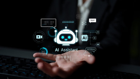 Futuristic AI assistant with autonomous agent capabilities, AI natural language understanding, and...