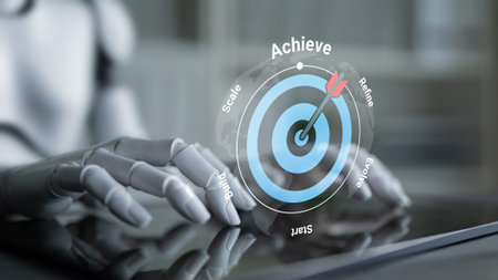 A robotic hand interacts with a digital target, symbolizing the fusion of technology and strategic...