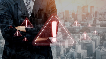 Cybersecurity alert warning showing red cyber for data breach, network threat, and cyber security...
