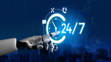 AI artificial intelligence supports 24-hour customer service with virtual assistants, real-time...