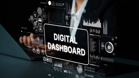Modern Digital Dashboard Interface with Data Visualizations and Analytics for Business Insights in a...