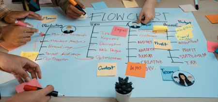 A vibrant office scene featuring diverse hands engaged in a collaborative workflow, surrounded by...