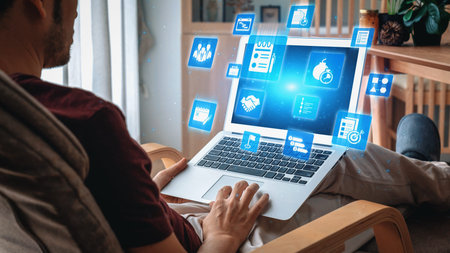 Concept of task management optimizes business efficiency. This system streamlines workflows,...