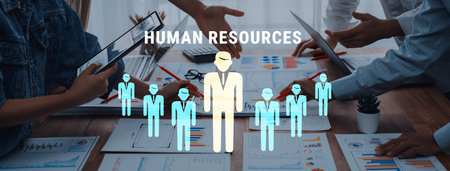 Visual representation of human resources management with team collaboration, showcasing diverse...