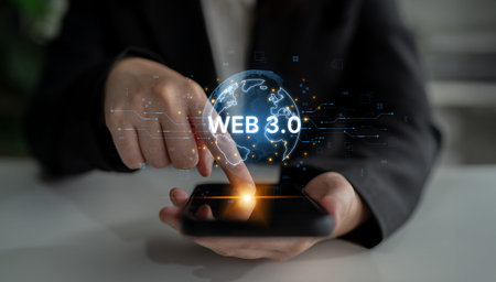 Concept of Web 3.0, the next generation of the internet. This technology represents a decentralized...