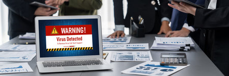 Virus warning alert on computer screen detected brisk cyber threat , hacker, computer virus and...