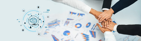 A diverse team collaborates on project data analysis, showcasing teamwork and creativity with modern...