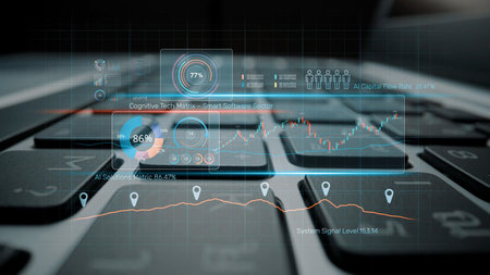 High-tech data visualization dashboard for analytics and performance tracking, including data...