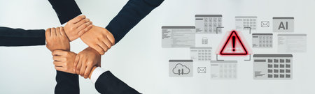 This image illustrates teamwork with hands joined together, emphasizing collaboration while...