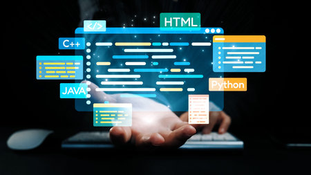 A captivating visual representation of coding languages and programming concepts, showcasing...