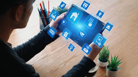 Concept of smart home automation enhances modern living. This innovative smart home system provides...