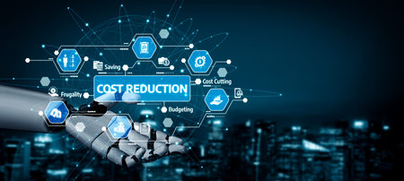 A captivating digital illustration of a robotic hand showcasing the concept of cost reduction...