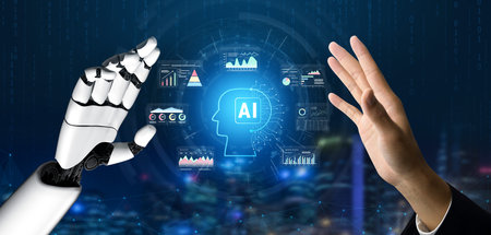 The brain of business intelligence is AI powered data analysis. A concept of a smart system using AI...