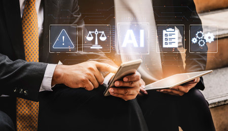 Concept of Artificial Intelligence in legal and regulatory technology. AI systems are used for risk...