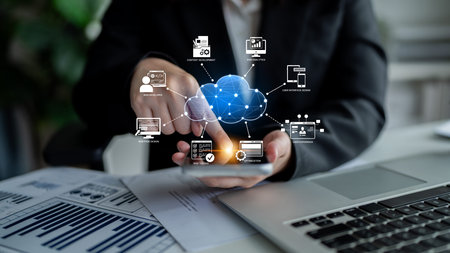Cloud computing, cloud strategy, and cloud technology transforming digital infrastructure with...