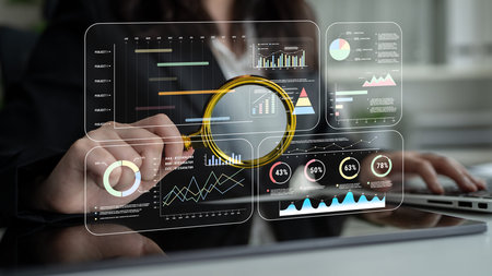 A project management dashboard with business performance analytics. A visualization of project...