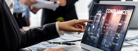 Business intelligence and data analysis concept. Analyst team working on financial data analysis dashboard on laptop screen as marketing indication for effective business strategic planning. Insightの写真素材