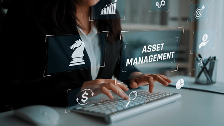 Asset management system showing investment planning, financial goal tracking, ROI analysis, and performance monitoring for efficient resource utilizationの写真素材