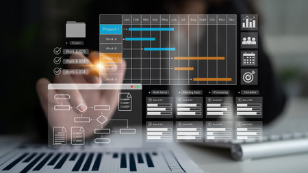 Gantt chart displaying project timelines, task progress, and workflow management in a business...