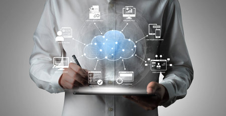 Cloud computing, cloud strategy, and cloud technology transforming digital infrastructure with...