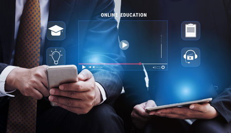 An online education and e-learning platform for distance learning. A concept of video courses,...