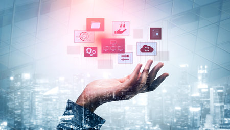 Digital business infrastructure with data system, analytics, sync. System management improves...