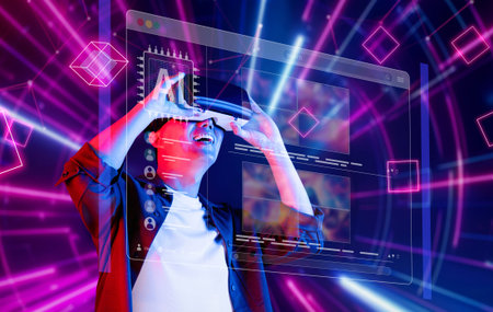A person immerses in virtual reality, exploring generative technologies and artificial intelligence...