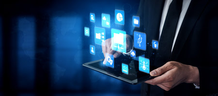 Concept of managing online folders with digital file organization, cloud storage, and secure...