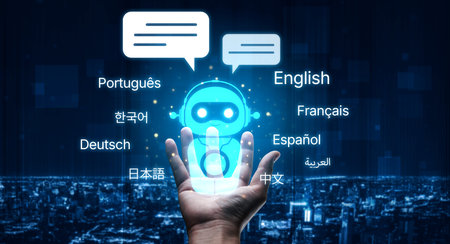 Global communication with multiple languages, digital translation tools, multilingual technology,...