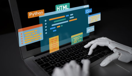 AI artificial intelligence assists software development through smart coding tools, virtual...