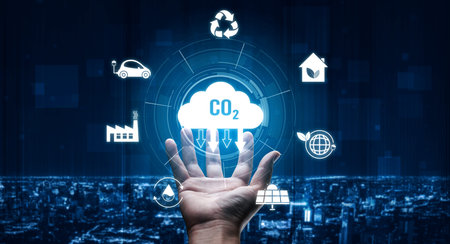 Net zero and CO2 reduction strategies promote sustainability, renewable energy, and...