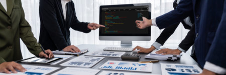 Software development programming on computer screen for brisk application and program coding