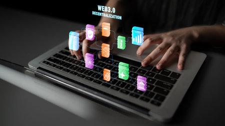 The Web 3.0 decentralization technology ecosystem. A flowchart of interconnected concepts like AI,...