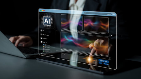 AI platform generating art images with dynamic interface. AI-generated content appears in image gallery artificial intelligence view. Generative AI loading multiple images from AI design engine.の写真素材