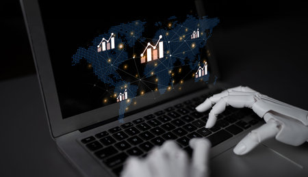 AI assistant analyzing global economic data and stock market trends. Generative technology creates...