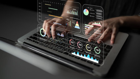 A project management dashboard with business performance analytics. A visualization of project...