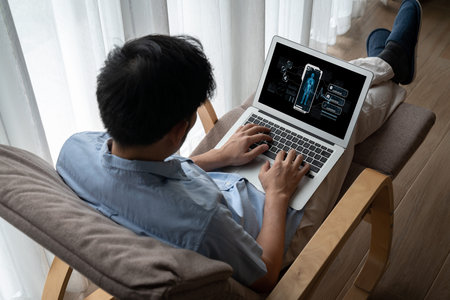 Medical science technology and futuristic healthcare virtual computer software analyze human health and diagnose disease for doctor data and medical research.の写真素材