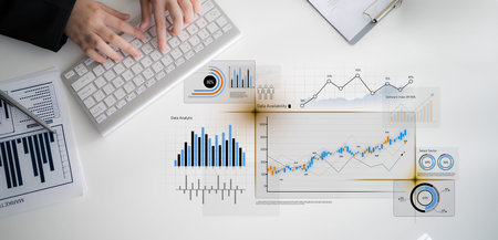 Data analytics dashboard with charts, indicators, and performance metrics, reveals trends, data...