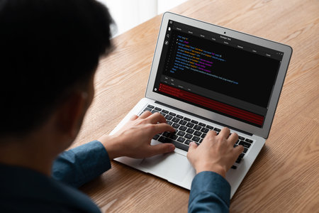 Software development programming on computer screen for modish application and program coding