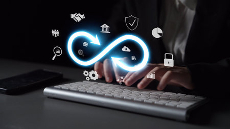 Infinity concept, limitless business potential, innovation opportunities, forward-thinking strategy, and embracing endless possibilities for creative growth and future development.の写真素材